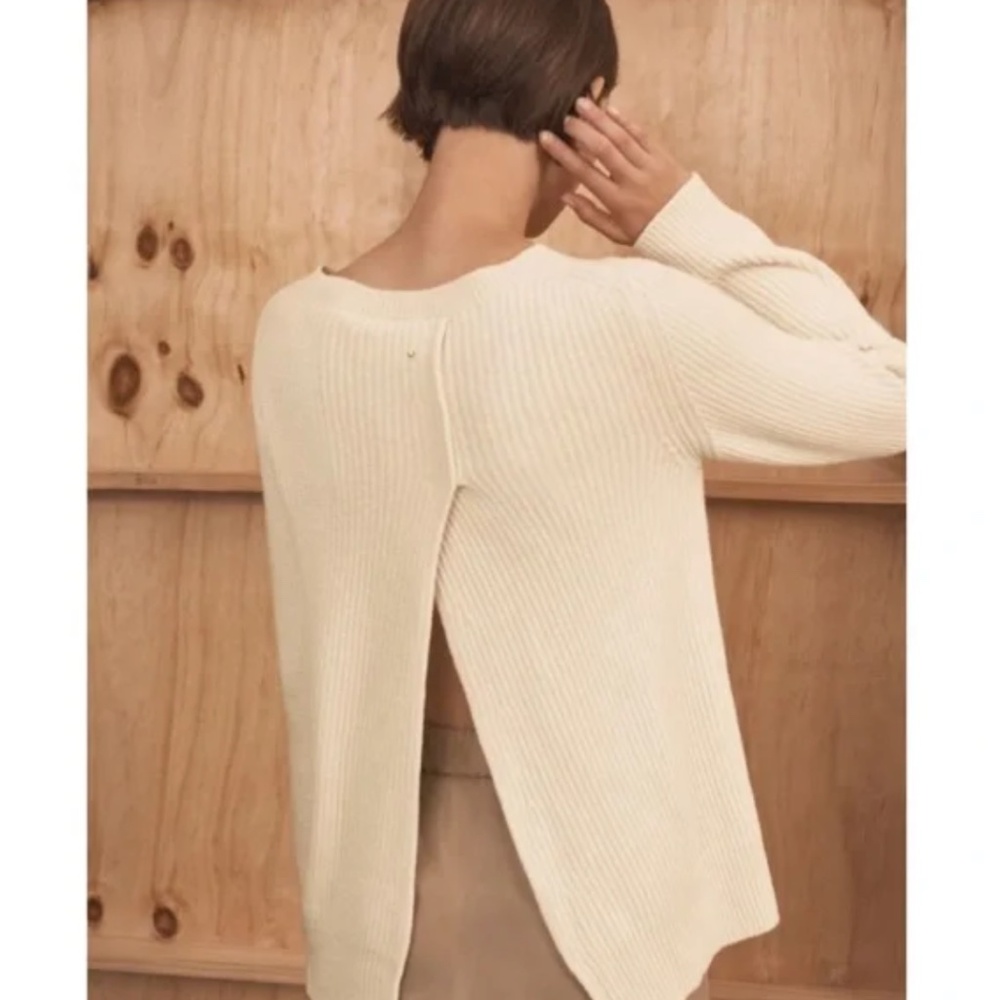 CUYANA Ribbed Open Back Sweater in Cream Size Small - Picture 1 of 8